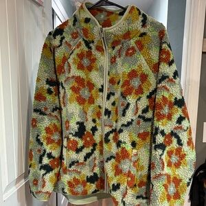 Sonoma Mint Sherpa Zip Jacket with Orange & Yellow Floral Accents